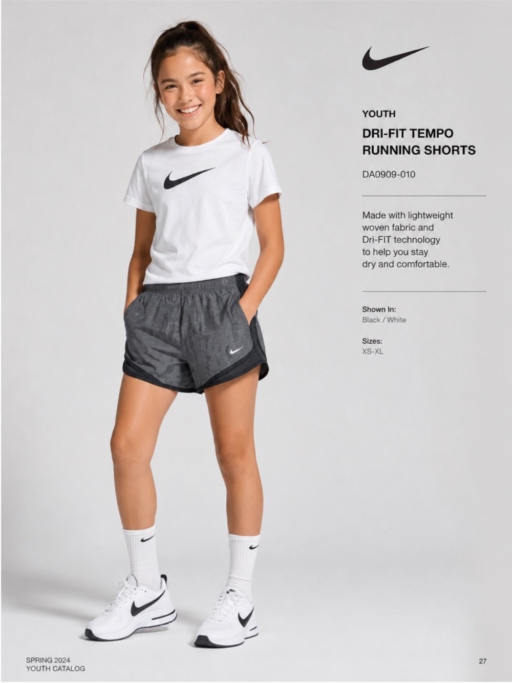 Nike Youth Dri-FIT Tempo Running Shorts - Black/Gray ~ Size M